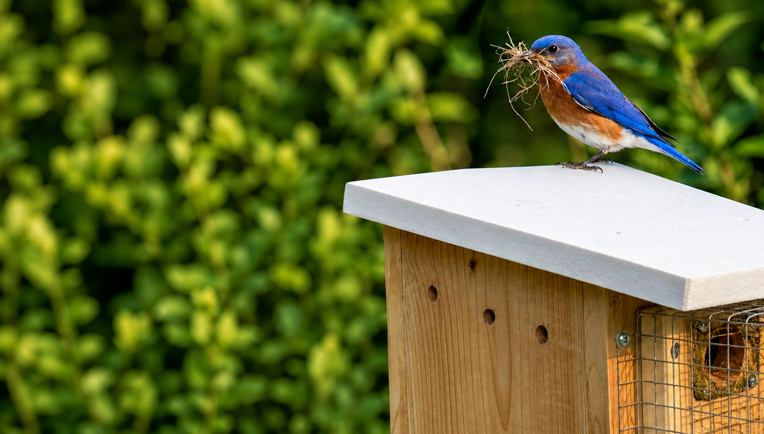 Bluebird at a cedar nest box